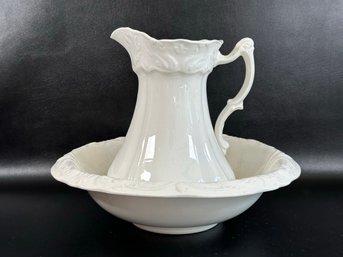 A Gorgeous Antique Limoges Bowl & Pitcher In White