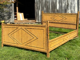 Mid Century British Colonial Style Faux Bamboo Queen Bedstead