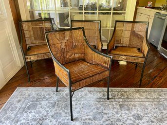 Four Crate & Barrel Caned Arm Chairs
