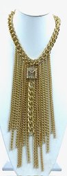 Dramatic Goldtone Drop Necklaces W/ Chain Fringe Design