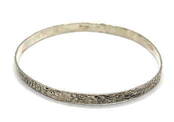 Vintage Sterling Silver Etched Floral Bangle Bracelet