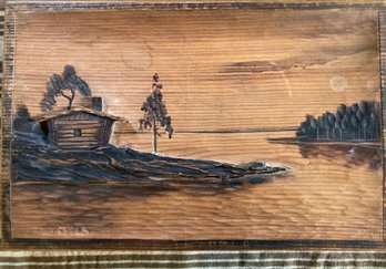 Wooden Hand Carved And Burned Water Scene By Pumila Suomi Finland