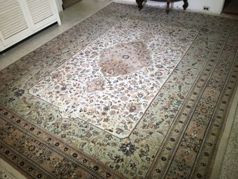 Wonderful Large Dining Room Rug - Hand Made - Ivory - Light Gray - Light Green - Beige - Believed To Be Wool