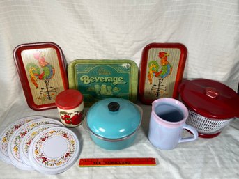 3 Metal Trays, Club Aluminum Pot, Electric Stove Covers, Salad Spinner, Vintage Tin Can, Ceramic Pitcher