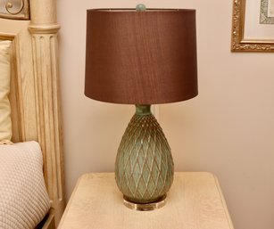Rui Cheng Muted Blue Green Gourd  Lamp Wth  Nickel Bass And Bronze Barrel Shade