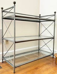 A Fine Quality Neoclassical Brushed Steel And Glass Bar Or Etagere