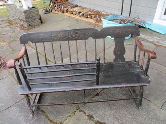 Antique Early 19th Century Nanny/Mammy  Bench Rocker With Stenciling On Back Of Seat - The Real Deal!