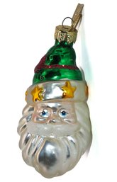 Vintage Thomas Pacconi Blown Glass Santa With Green Hat Christmas Ornament