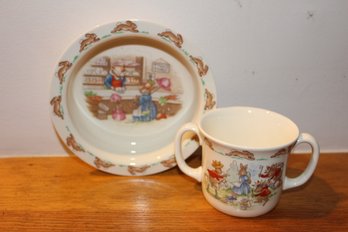 Vintage Bunnykins Bowl & Dual-handled Cup - Royal Doulton English Fine Bone China