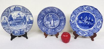 A Trio Of Blue & White Transfer Plates By Staffordshire, Adams And Crown Ducal