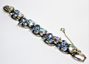 Fancy Light Blue Rhinestone Chunky Bracelet In Rhodium Plated Metal