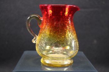 Vintage Unsigned Amberina Crackle Glass Pitcher