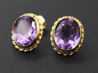 Elegant 14k Yellow Gold Amethyst Earrings