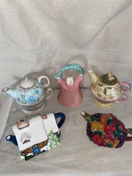 5 Decorative Tea Pots - Tracy Porter, Raymond Waites, Kitty Dream, & Thomas Kinkade