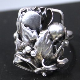 VINTAGE HOBE STYLE STERLING SILVER HAND CRAFTED RING W FLOWERS SIZE 7