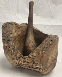 Early Native Rootwood Mortar And Pestle