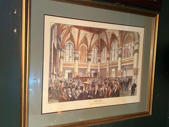 Matted And Framed Print 'Hall Of The New York Stock Exchange' By Albert Berghaus 34' X 20'
