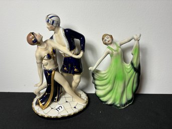 TWO ART DECO PORCELAIN DANCER FIGURES