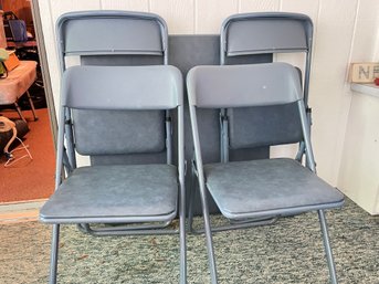 Grey Folding Chairs And Card Table