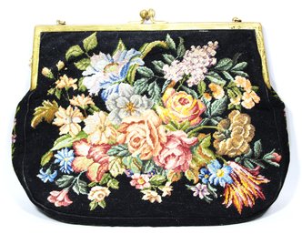 Very Fine Antique Austrian Hand Crafted Petit Point Evening Bag Purse W Flowers