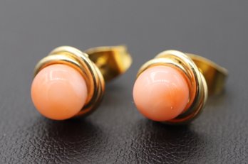 Stunning Coral & 14k Yellow Gold Earrings