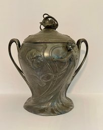 Antique Art Nouveau  Albert Kohler / WMF Pewter Double Handled High Relief 'Maiden' Tureen With Floral Finial