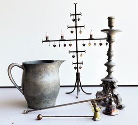 Antique Mixed Metalwork Including A Beautiful Religious Candelabrum