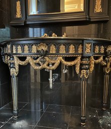 A Neo-Classical Carved Wood VanIty - Ebony And Gold   With Aquarius Sink And Sherle Wagner Dolphin Faucet