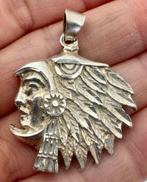 SIGNED NICELY DETAILED STERLING SILVER EAGLE HUNTER INDIAN HEAD STERLING SILVER PENDANT PREMEX MP 76