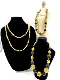 Trio Of Black & Gold Motif Necklaces