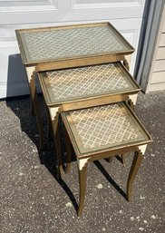 Trio Of Florentine Gold Side Tables With Glass Tops