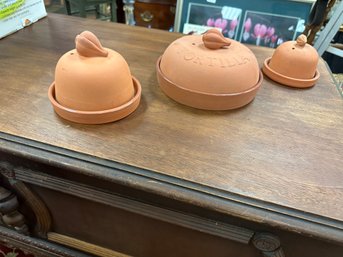 3 Terra Cotta  Garlic Roasters