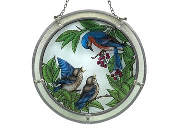 Vintage 1980 Glassmasters Stained Glass Suncatcher With Bluebirds,