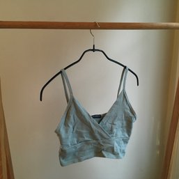 BRANDY MELVILLE, Cotton Jersey Wrap-Over V-neck Tank Top Shirt, Cropped, Sea Foam, One Sz, Made In Italy