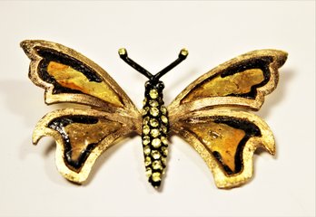 Vintage 1960s Gold Tone And Plastic Plique A Jour Butterfly Brooch