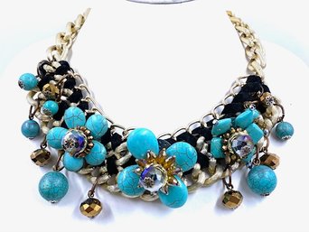 Goldtone Chain & Faux Turquoise Statement Necklace