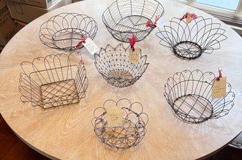 Lot Of Antique And Vintage Handmade Wire Baskets For Breads, Eggs And More