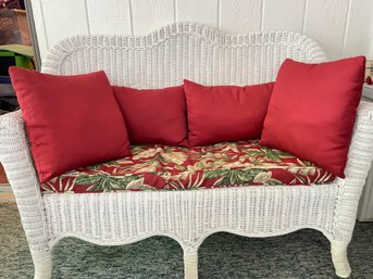 White Rattan Outdoor Bench With Cushions