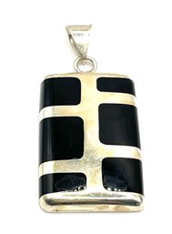 Vintage Mexican Sterling Silver Onyx Color Large Pendant