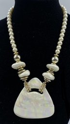 Large Pearlescent Glazed Ceramic Pendant Necklace
