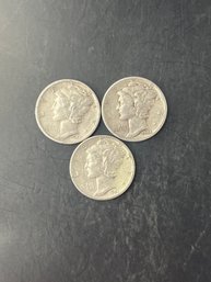 3 Mercury Dimes 1944, 1944-D, 1944-S