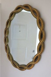 Hollywood Regency Style Golden Bronze Rope Framed Wooden Oval Mirror