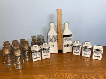 Glass Spice Containers And JWB Czechoslovakia Ceramic Spice Jars And Oil & Vinegar