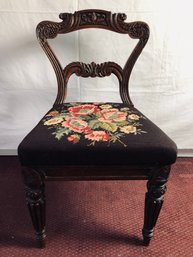 Victorian Carved Chair With Needlepoint Seat