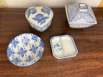 Grouping Of Blue & White Trinket Dishes