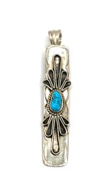 Vintage Sterling Silver Ornate Turquoise Color Stone Pendant