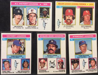 (5) 1976 Topps Baseball League Leaders Cards - Seaver - Hunter - Palmer