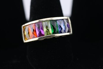 Sterling Silver Multi Gemstone Rainbow Ring Size 9