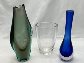 Three Heavy Weight Art Glass Vases -