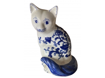 Blue And White Ceramic Cat